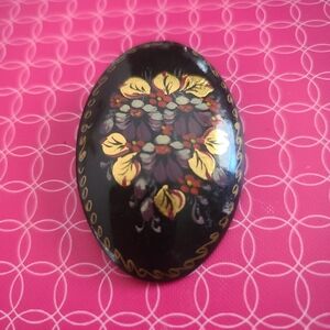 Floral Painted Oval Brooch Vintage Russian